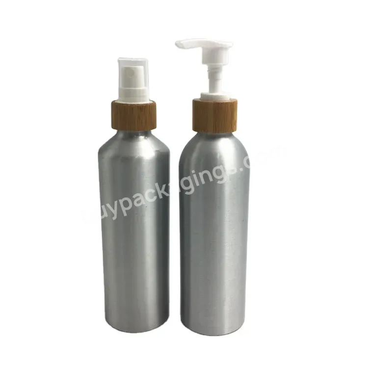 Oem Custom Factory Empty Personal Care Aluminum Shampoo Bottle Packaging With Bamboo Pump Manufacturer/wholesale