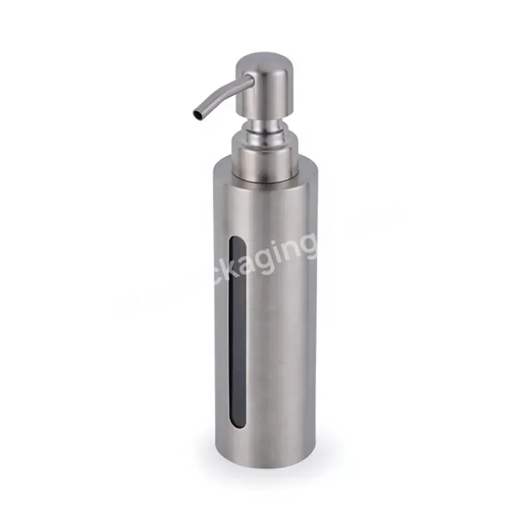 Oem Oem Refillable 200ml Rushed Silver Metal Stainless Steel Liquid Soap Shampoo Lotion Pump Bottles With Visible Cut-out Window