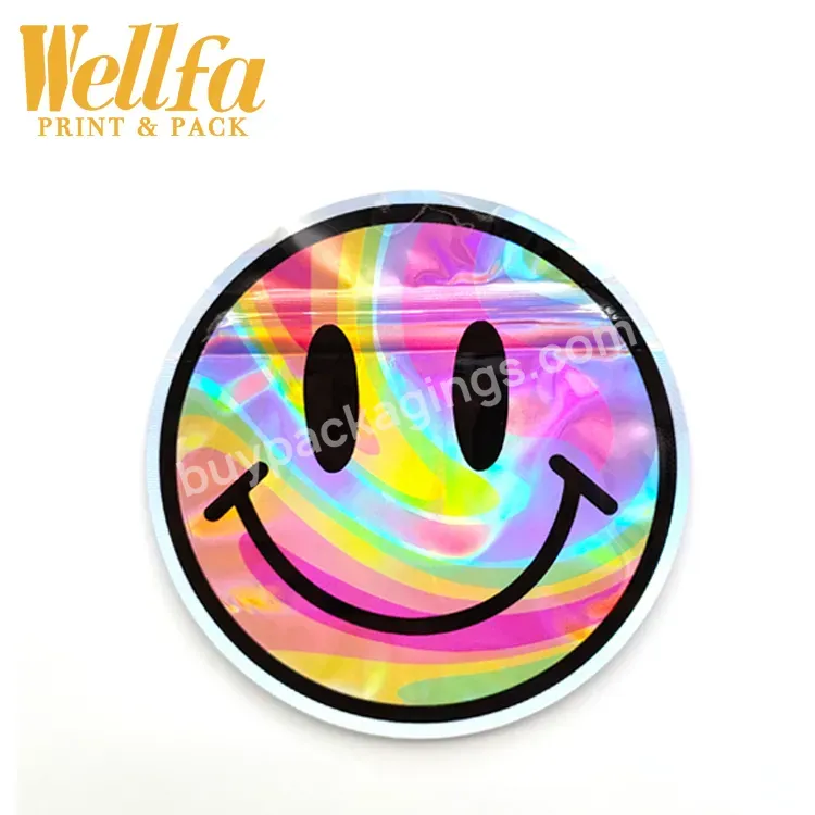 Oem Printed Bolsa De Plastico Resealable Ziplock Round Holographic Candy Packaging Die Cut 3.5 7 G Custom Shape Mylar Bag - Buy Custom Shaped Mylar Bag,Print Packaging Candy Heart Different Unique Round Circle 35 7g Irregular Special Plastic Diecut D