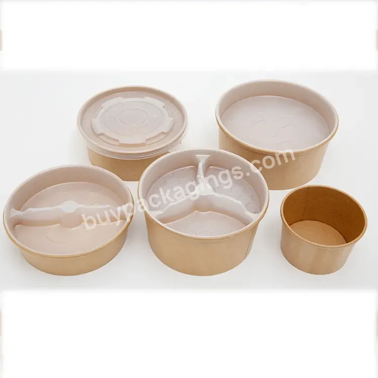 Oilproof 100% Eco Friendly Biodegradable Paper Kraft Bowl With Sauce Cup Insert With Pet Lid And Interlayer Paper Bowl With Lid - Buy Kraft Paper Bowl With Interlayer,Kraft Paper Bowl With Sauce Cup Insert Lid,Bowl Paper Kraft With Pet Lid.