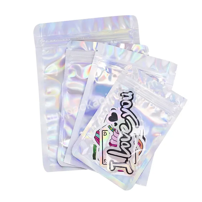 One Side Transparent Hologram Foil Packaging Small Proof Zipper Lock Mylar Pouch Bags - Buy Holographic Bag,Hologram Mylar Ziplock Bags,Moq 100pcs Printed Holographic Foil Ziplock Food Packaging Plastic Hologram Mylar Bags With Zipper.