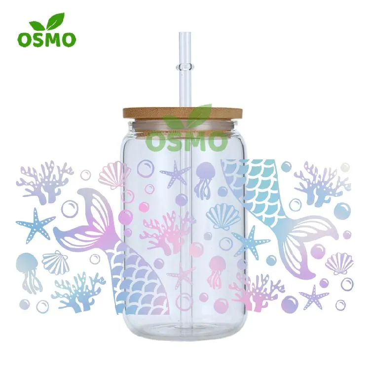 Osmo Factoroy Custom Printed 3D UV Dtf Transfer Cup Wraps For 16oz Libbey Glass Beer Cans 24oz Cold Cup Wraps