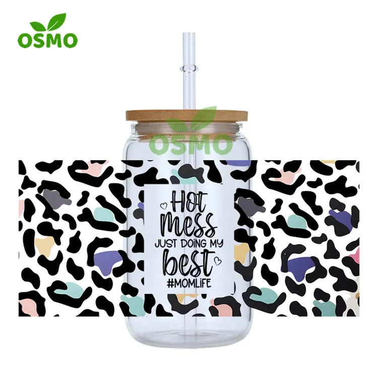 Osmo Factoroy Wholesale Custom 3D UV Dtf Transfer Cup Wraps Stickers For 16oz Libbey Glass Beer Cans 24oz Cold Cup Wraps