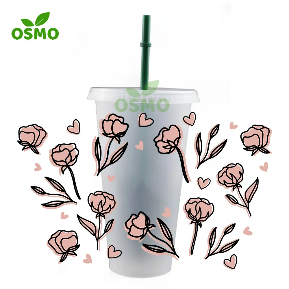 Osmo Factoroy Wholesale Custom Printed 3D Uv Dtf Transfer Cup Wraps 24oz Cold Cup Wraps 16oz Libbey Glass Cans Wraps