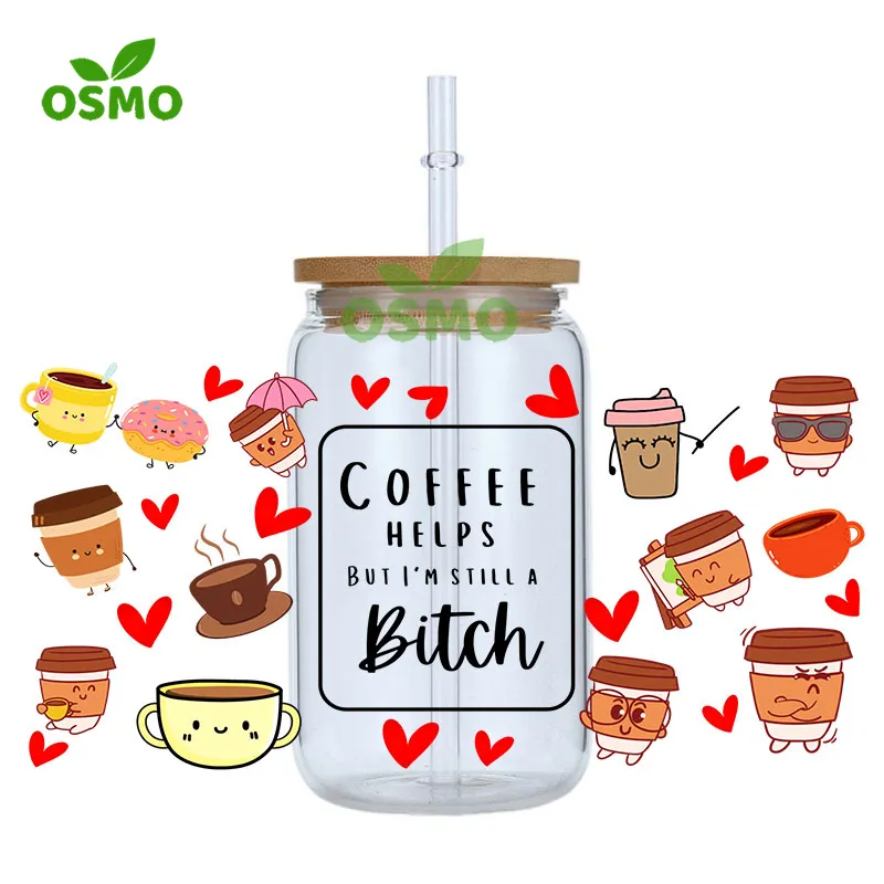 Osmo Factoroy Wholesale Customized 3D UV Dtf Transfer Cup Wraps For 16oz Libbey Glass Beer Cans 24oz Cold Cup Wraps