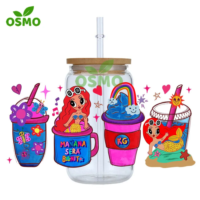 Osmo Factoroy Wholesale MOQ 100pcs Custom Die Cut Uv Dtf Transfer Cup Wraps for for Cups Tumblers Libbey Glass Cans 16oz