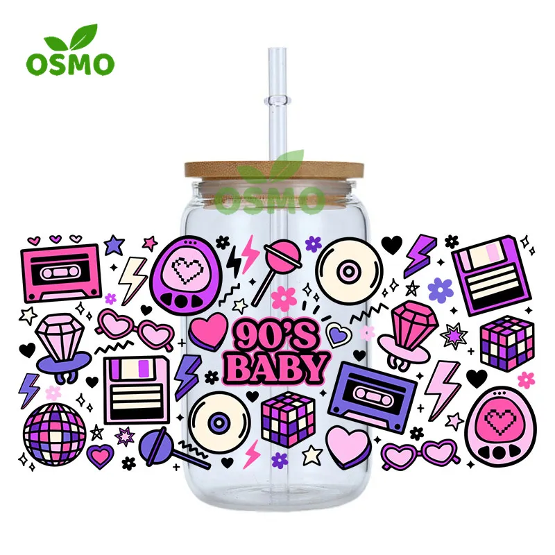 Osmo Factoroy Wholesale UV Dtf Cup Wraps Eco Solvent Transfers Sticker Boss Babe Decals for 16oz 20oz Libbey Glass Can