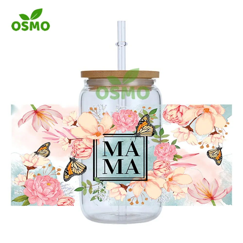 Osmo Factoroy Wholesale UV Dtf Cup Wraps Eco Solvent Transfers Sticker Mama Mother's Day  for 16oz 20oz Libbey Glass Can
