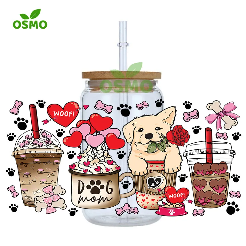 Osmo Factory Wholesale Dog Mom UV Dtf Cup Wraps 16oz Libbey Glass Can Wraps Transfers Sticker Decals