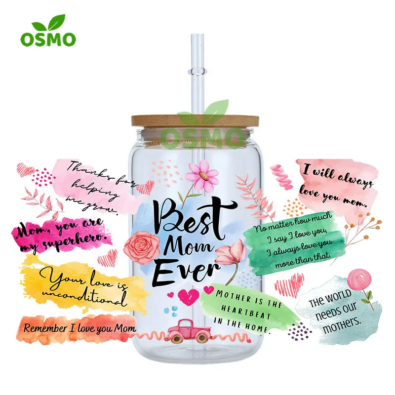 Osmo Factory Wholesale Mother's Day Boho Mom Daily Affirmations Inspirational Self Lover Mom 16oz Libbey Glass Can UV DTF Wraps
