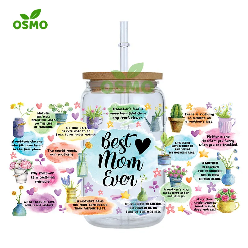 Osmo Factory Wholesale Mother's Day Boho Mom Daily Affirmations Inspirational Self Lover Mom 16oz Libbey Glass Can UV DTF Wraps