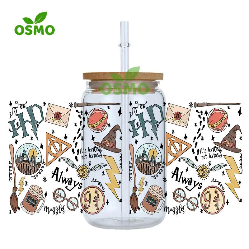 Osmo Factory Wholesale Ready to Transfer UV Dtf Cup Wraps HP 16oz Libbey Glass Can Wraps Transfers Sticker Decals