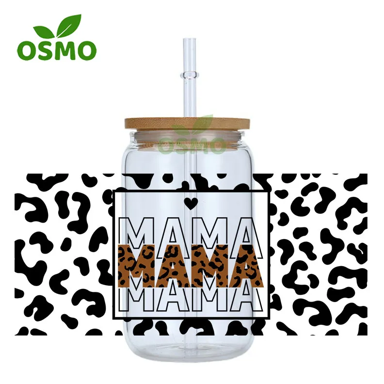 Osmo Factory Wholesale Ready to Transfer UV Dtf Cup Wraps Mama 16oz Libbey Glass Can Wraps Transfers Sticker Decals