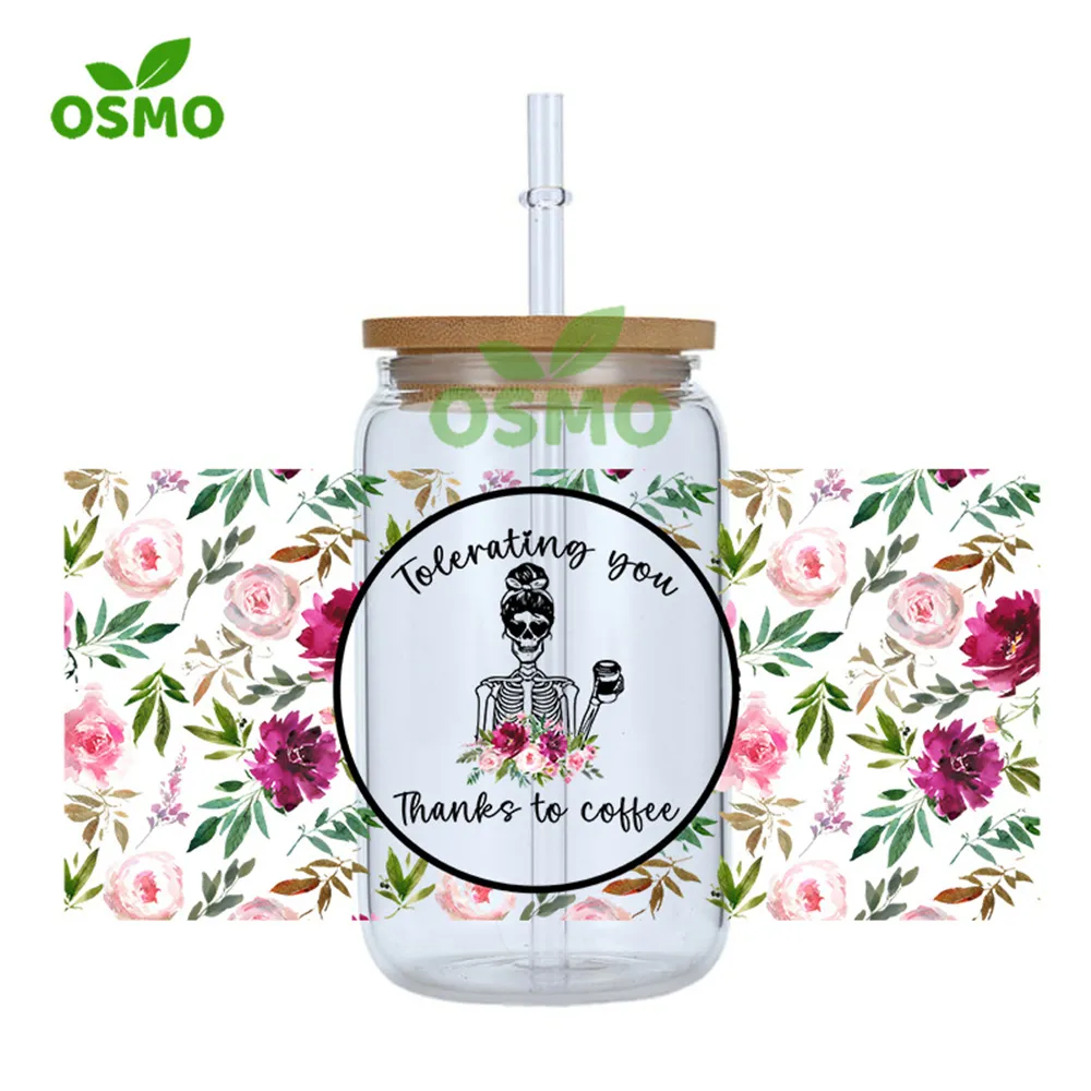 Osmo Factory Wholesale UV Dtf Cup Wraps 16oz Libbey Glass Can Wraps UV Transfers Sticker Decals