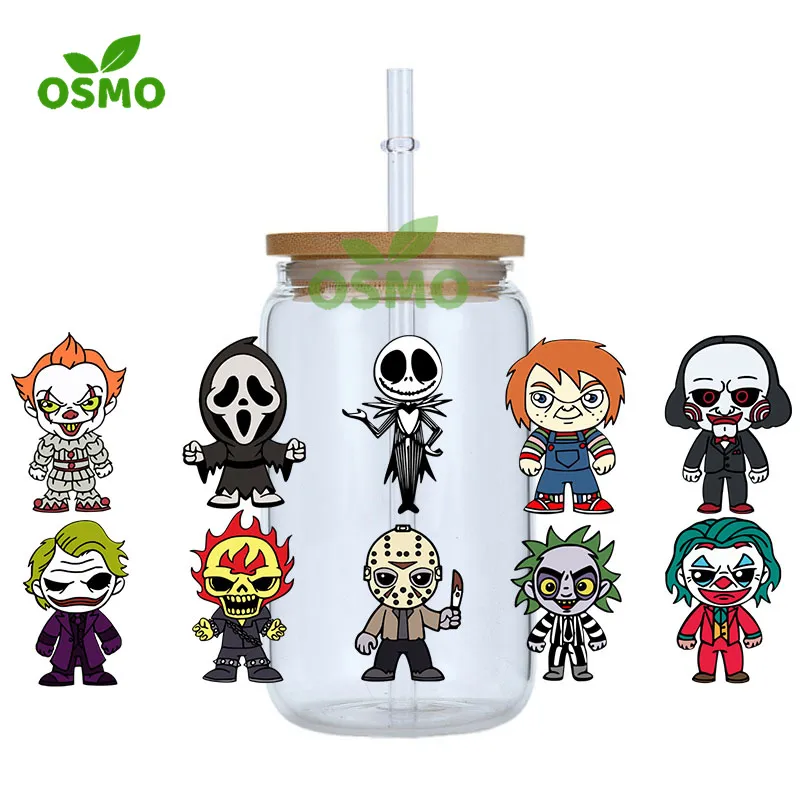 Osmo Wholesale 16oz UV Dtf Cup Wrap Horror Movies Libbey Glass Can Tumbler Wraps