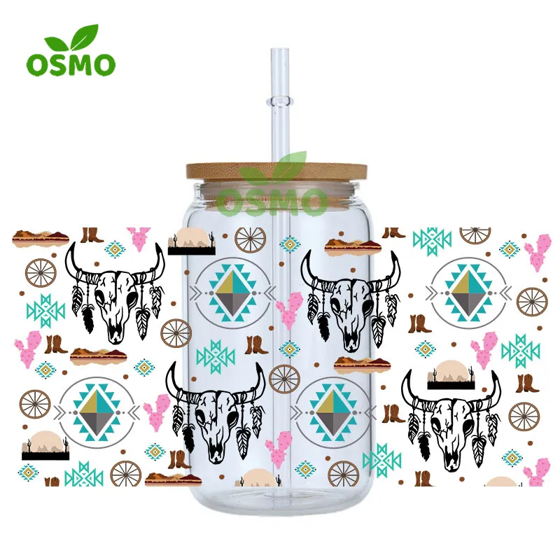 Osmo Wholesale 16oz UV Dtf Cup Wrap Mama Heart Leopard Libbey Glass Can Tumbler Wraps