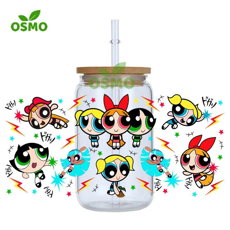 Osmo Wholesale 16oz UV Dtf Cup Wrap Power Girls Libbey Glass Can Tumbler Wraps