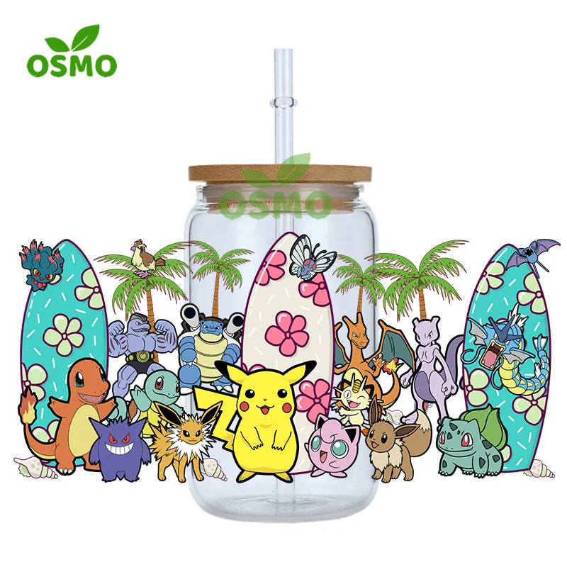Osmo Wholesale 16oz UV Dtf Cup Wrap Summer Beach Poke Glass Can Wrap Cartoon Libbey Wraps Transfers Tumbler Wraps