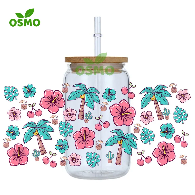 Osmo Wholesale 16oz UV Dtf Cup Wrap Summer Flower Glass Can Wrap Cartoon Libbey Tumbler Wraps