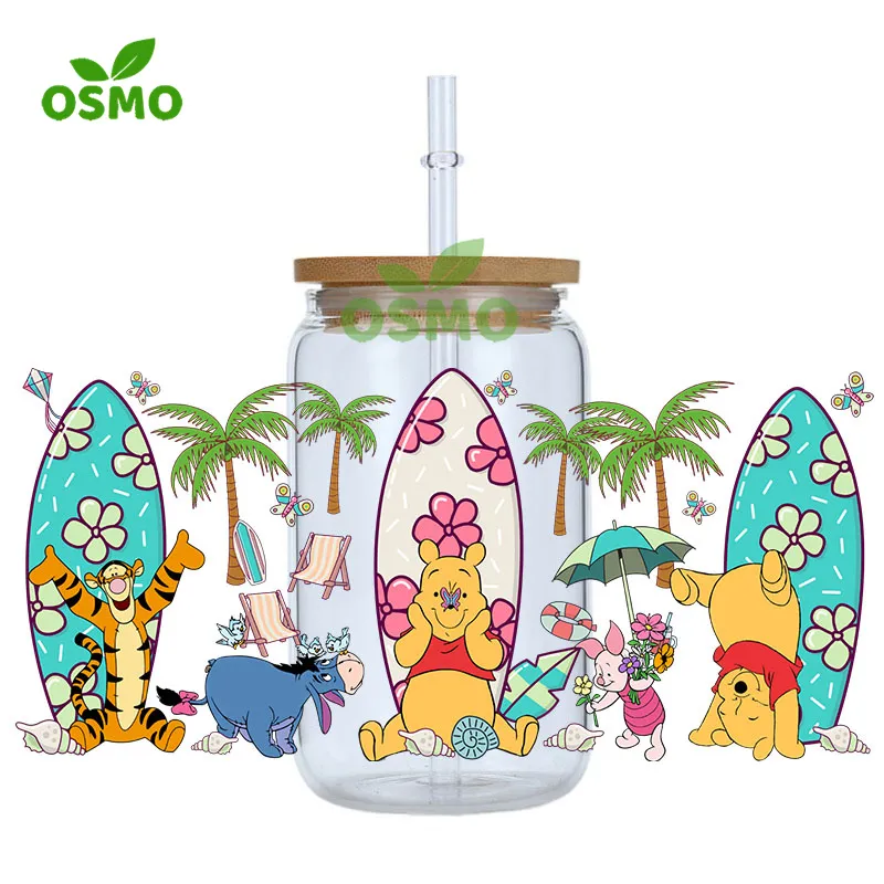 Osmo Wholesale 16oz UV Dtf Cup Wrap Summer Pooh Glass Can Wrap Cartoon Libbey Tumbler Wraps