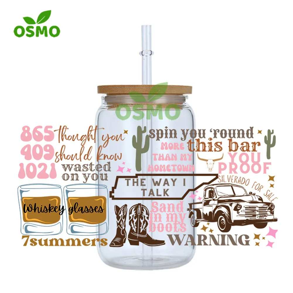 Osmo Wholesale Factory Printed UV Dtf Transfer Cup Wraps Best Dad 16oz Libbey Glass Can Wraps Uv Transfer Decals