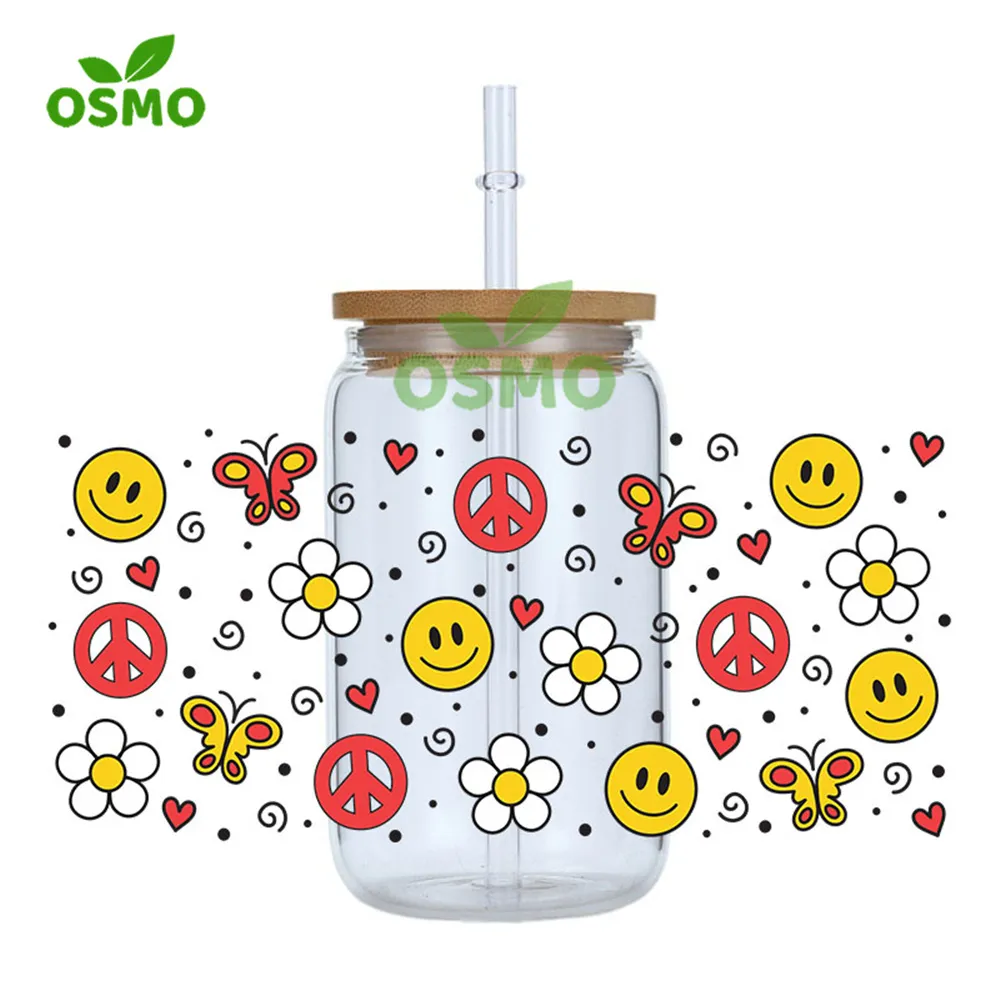 Osmo Wholesale Factory Printed UV Dtf Transfer Cup Wraps Faith 16oz Libbey Glass Can Wraps Uv Transfer Decals