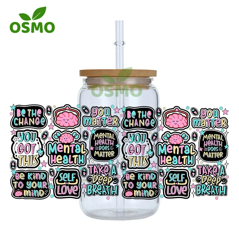 Osmo Wholesale Factory Printed UV Dtf Transfer Cup Wraps Love 16oz Libbey Glass Can Wraps Uv Transfer Decals