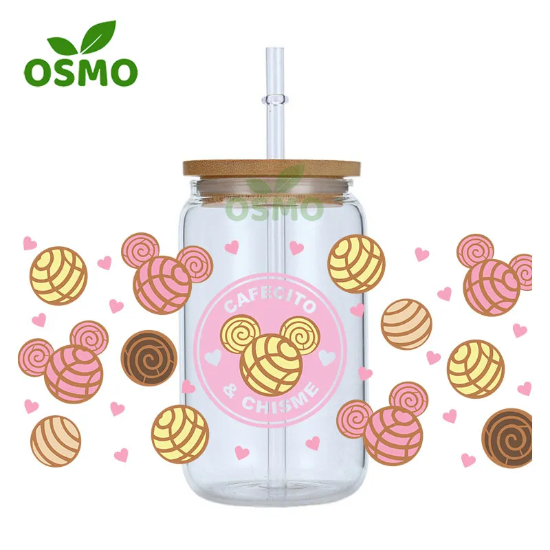 Osmo Wholesale Ready to Transfer UV Dtf Cup Wraps Cafecito Y Chisme 16oz Libbey Glass Can Wraps Transfers Sticker Decals