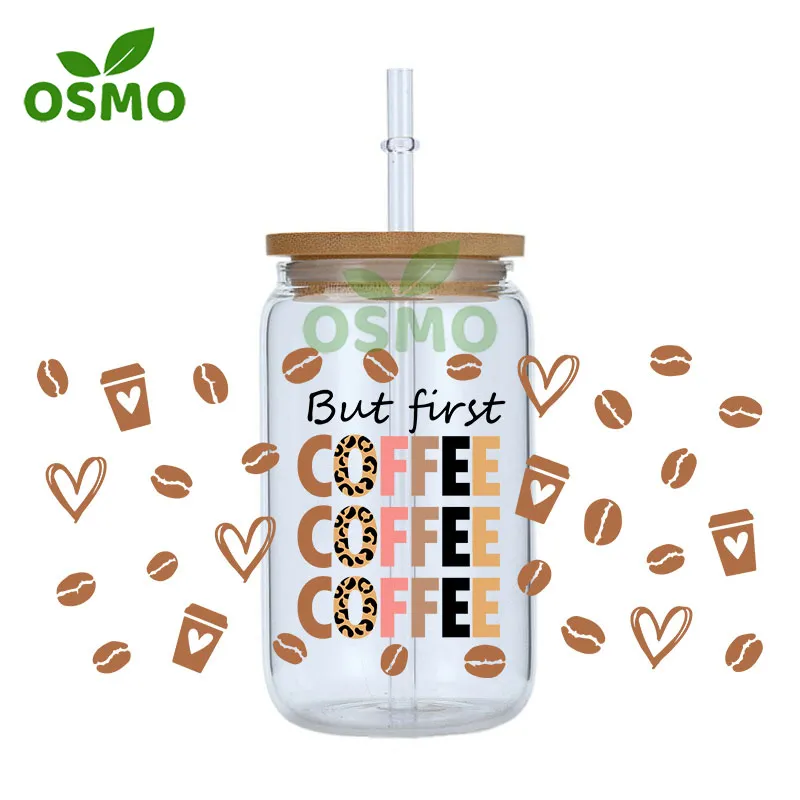 Osmo Wholesale Ready to Transfer UV Dtf Cup Wraps Coffee Mouse 16oz Libbey Glass Can Wraps Transfers Sticker Decals