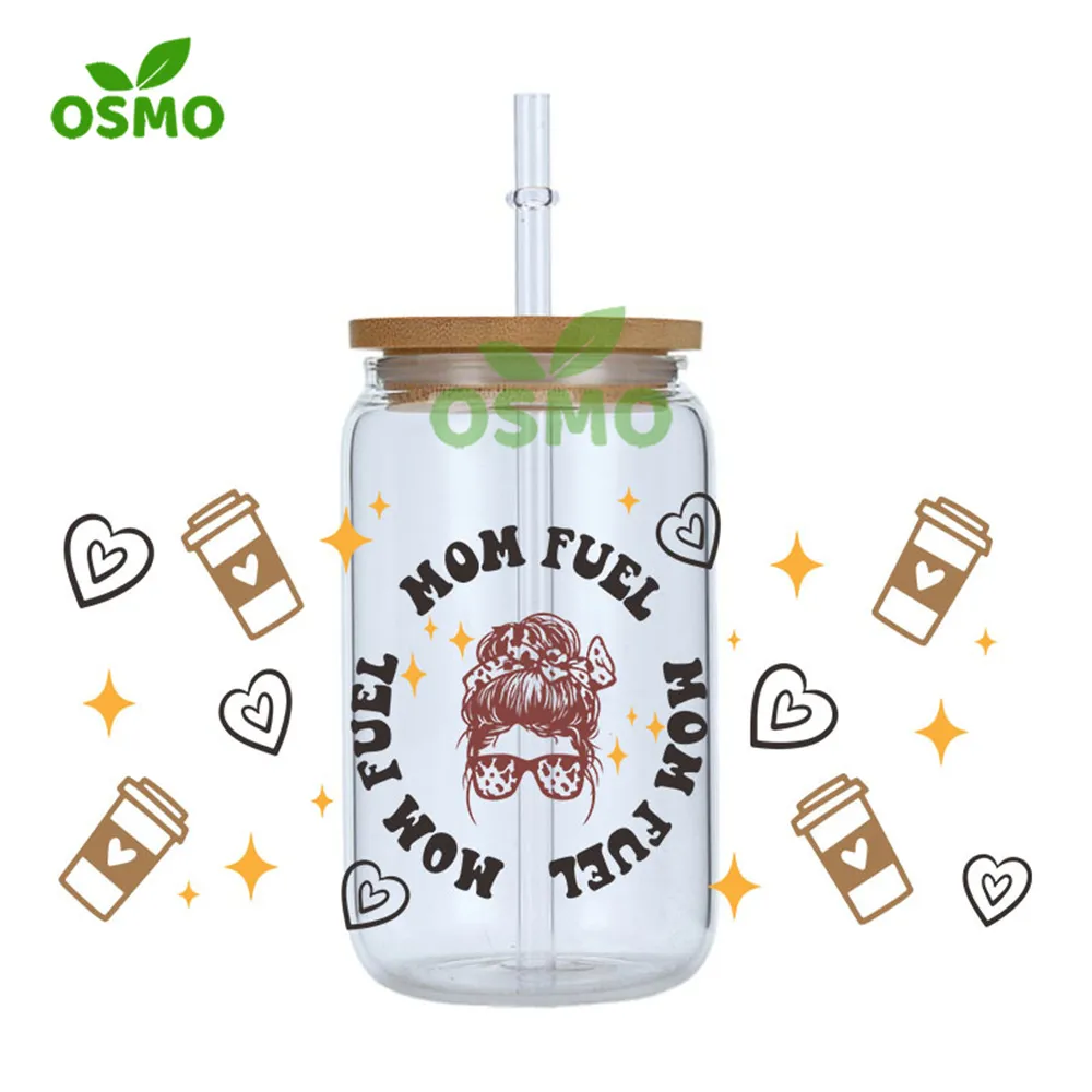 Osmo Wholesale Ready to Transfer UV Dtf Cup Wraps Mom Fule 16oz Libbey Glass Can Wraps Transfers Sticker Decals