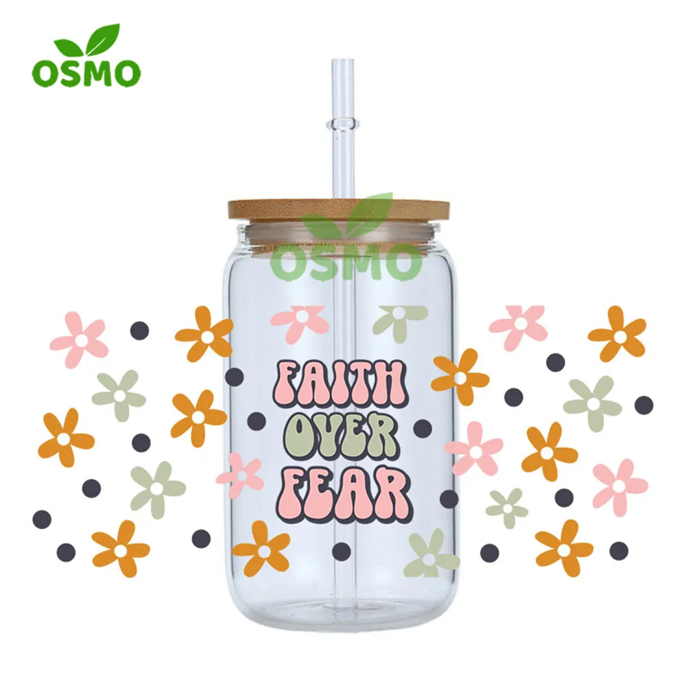 Osmo Wholesale Ready to Transfer UV Dtf Cup Wraps Smile 16oz Libbey Glass Can Wraps Transfers Sticker Decals