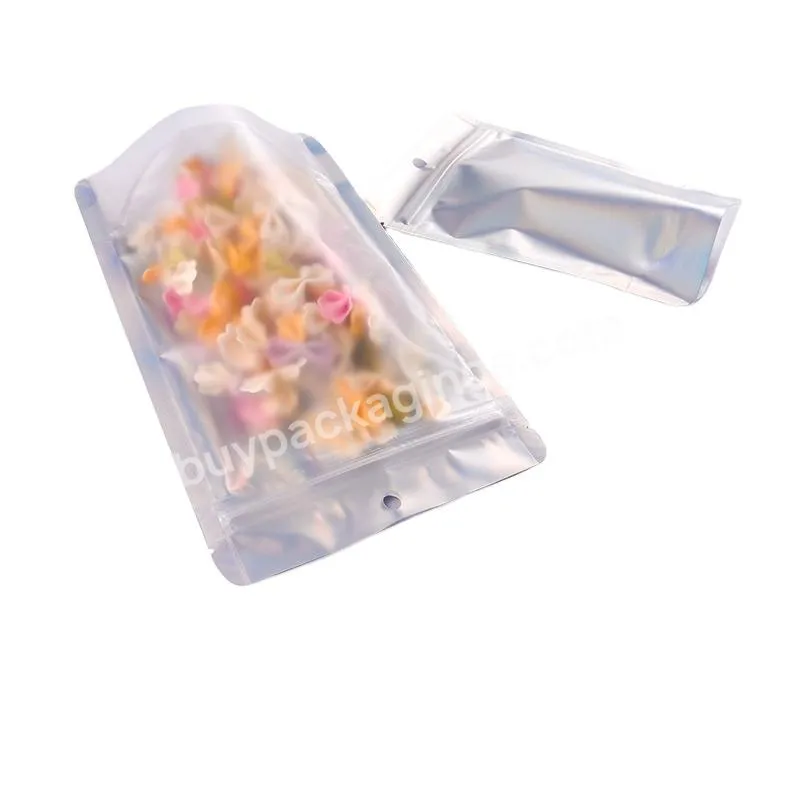 Packaging Holographic Stand up Pouch Bag Transparent Holographic Foil Holographic Foil Ziplock Packaging plastic Bags