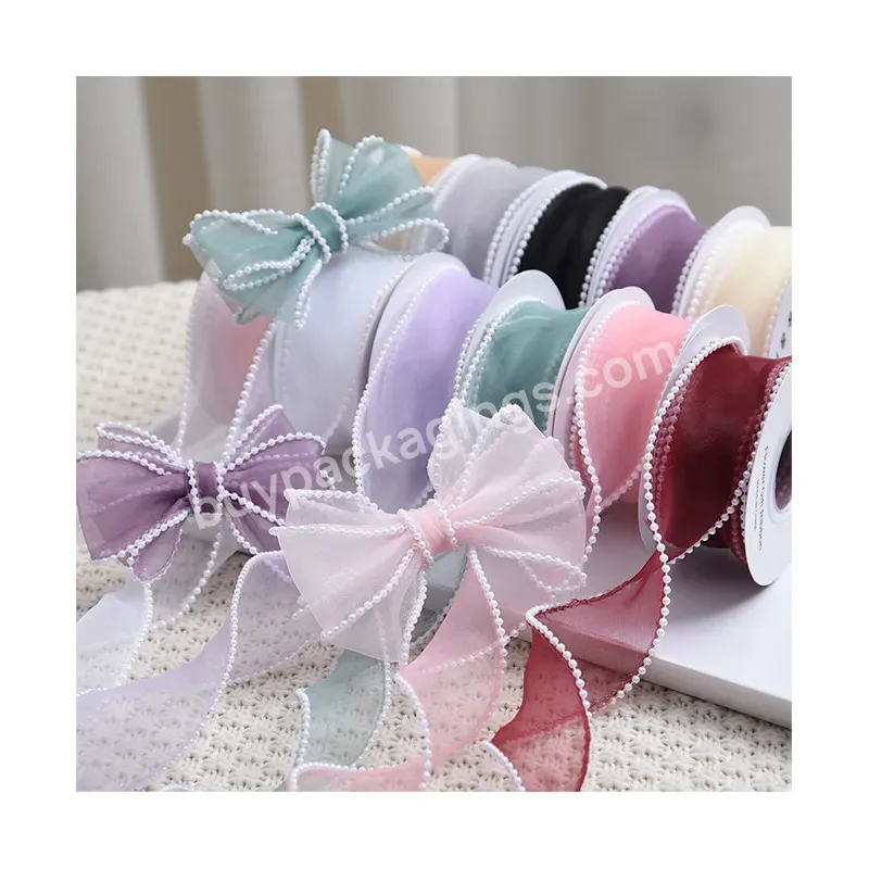 Pearl Fishtail Yarn With Flower Ribbon Packaging Flower Shop Gift Baking Packaging Ribbon Bow Diy