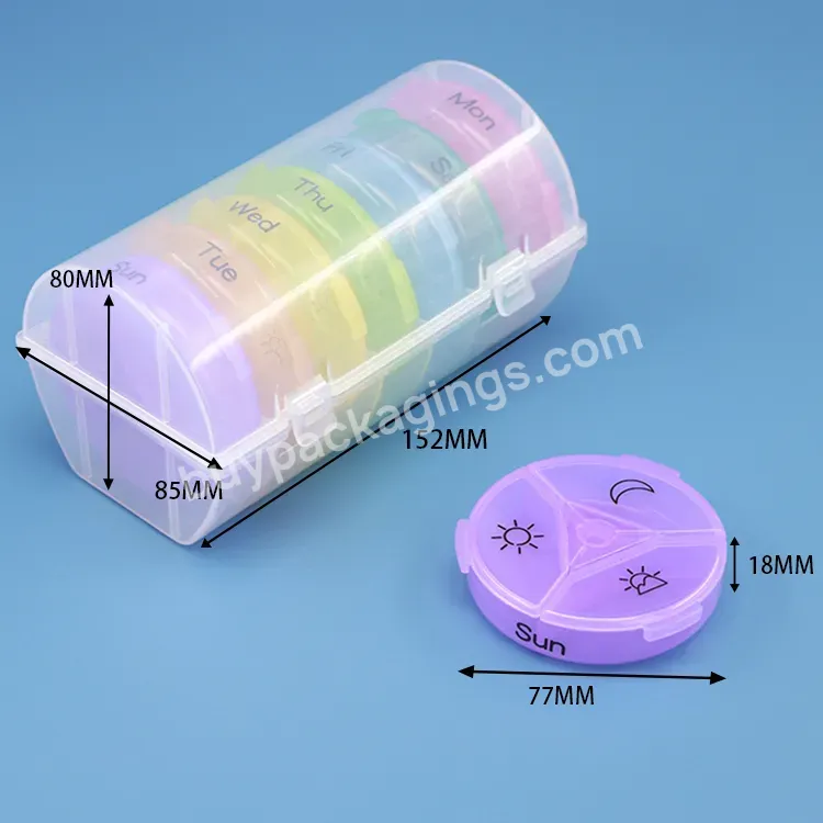 Pill Box 7 Days Weekly Detachable Stackable Cylinder Plastic Cylinder Pill Storage Case Travel Pill Organizer Medicine Box