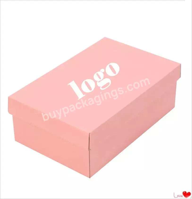 Pink Custom Logo Corrugated Cardboard Box Luxury Top And Bottom Box Shoes Packaging Boxes - Buy Top And Bottom Box Packaging,Foldable Shoe Box,Shoe Boxes With Custom Logo.