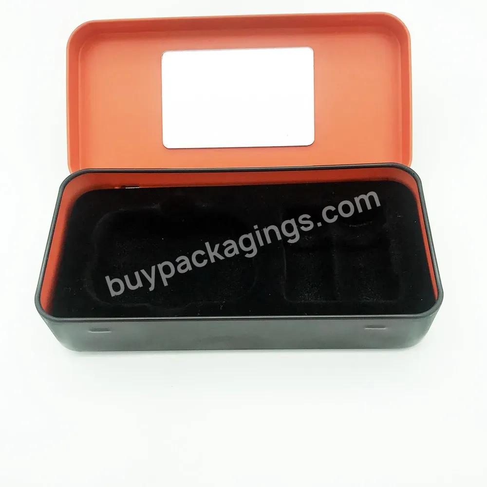 Plain Rectangle Hinged Lid Metal Tin Packaging Containers With Mirror - Buy Metal Tin Packaging Containers,Rectangular Tin Box With Hinged Lid,Black Tin.