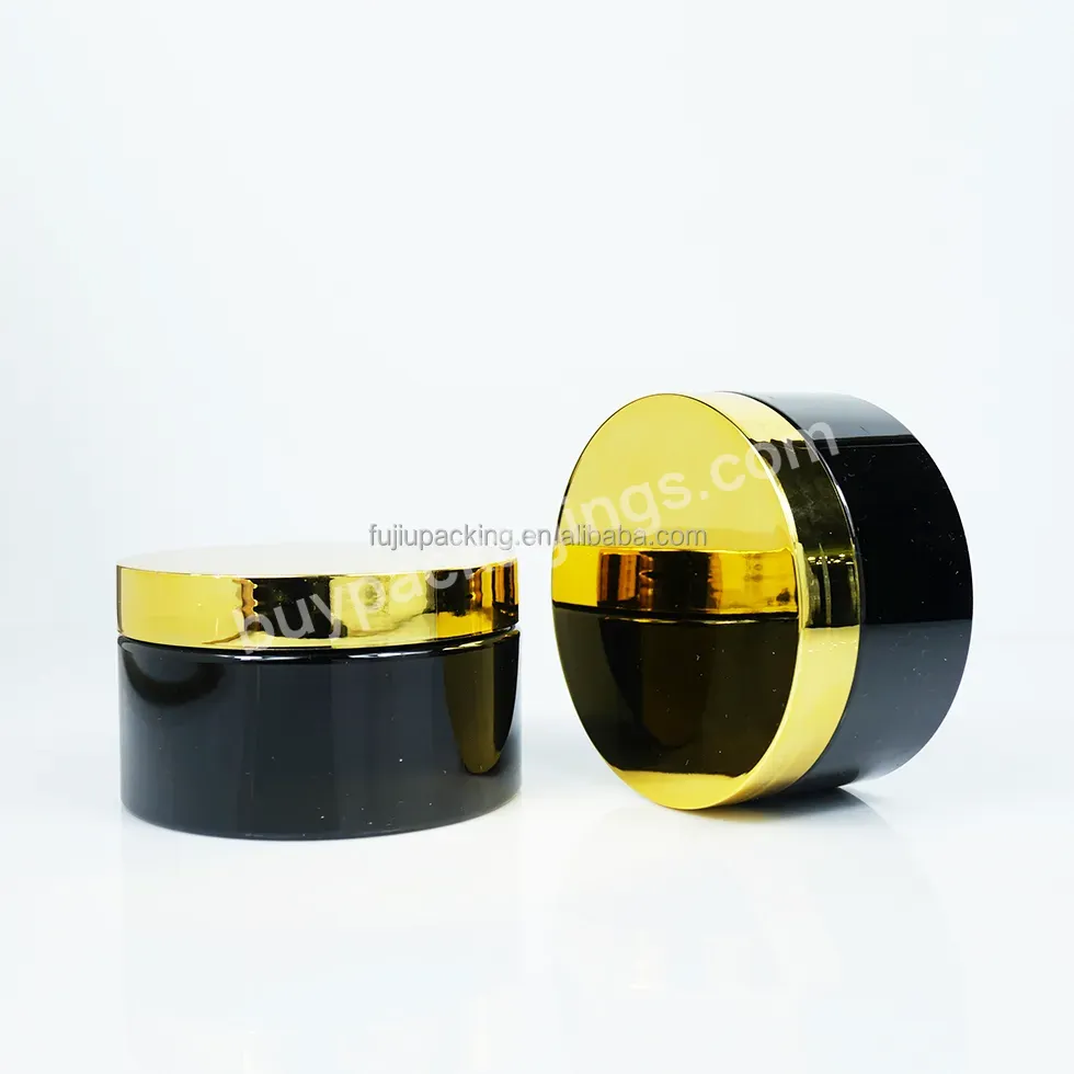 Plastic Black Pet Cosmetic Container Jar With Gold Lid - Buy Plastic Black Pet Cosmetic Container Jar With Gold Lid,Pet Plastic Cream Jar With Gold Screw Top Lids,Plastic Black Pet Cosmetic Container Jar With Gold Lid.