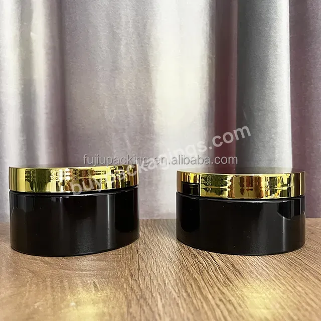 Plastic Black Pet Cosmetic Container Jar With Gold Lid - Buy Plastic Black Pet Cosmetic Jar,Black Pet Cosmetic Container Jar,Cosmetic Container Jar With Gold Lid.