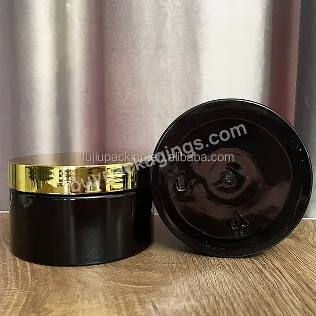Plastic Black Pet Cosmetic Container Jar With Gold Lid - Buy Plastic Black Pet Cosmetic Jar,Black Pet Cosmetic Container Jar,Cosmetic Container Jar With Gold Lid.