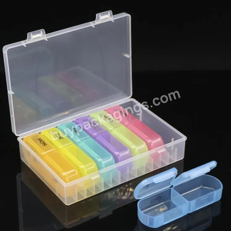 Plastic Pillbox 7 Days Weekly 2 Compartments Case Monthly Pill Box Organizer Travel 14 Grids 7 Days Plastic Weekly Pill Box