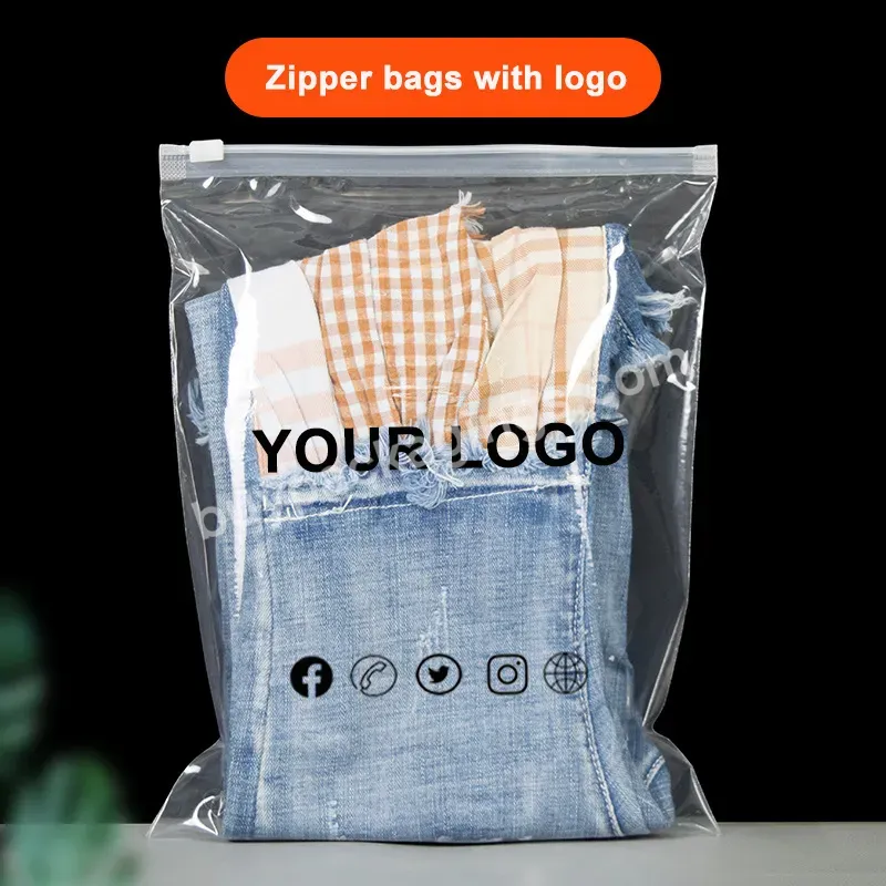 Plastic Zipper Bag With Logo Frosted For Clothing Ziplock Custom Clear Pe Storage Travel Cloth Waterproof Transparent Packaging - Buy Plastic Zipper Bag,Frosted Zipper Bag For Clothing,Custom Clothing Ziplock Bags.