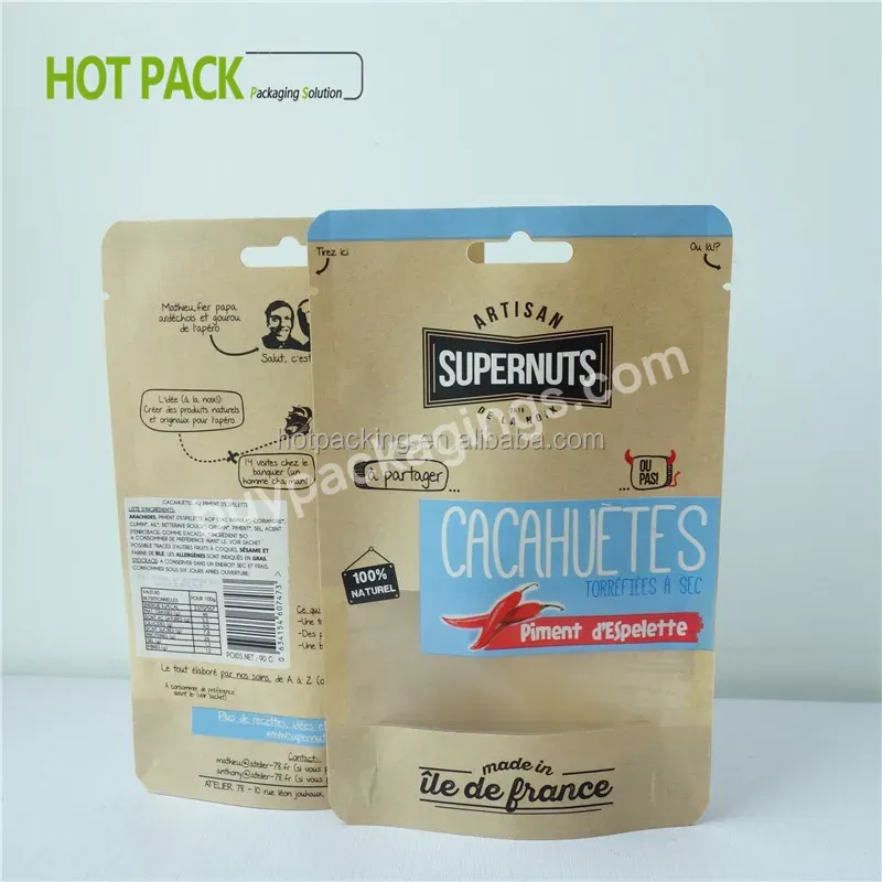 Pouch Zip Window Stand Up Zipper Bag For Packaging Kraft Paper Bags - Buy Kraft Paper Stand Up Zipper Bag For Food Packaging,Doypack Zipper Bags With Window,Cashew Nuts Packaging Kraft Paper Bag.