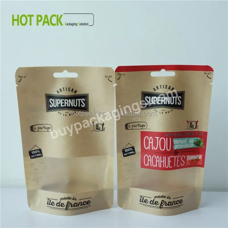 Pouches With Window Brown Stand Up Bags For Super Food Kraft Paper Packaging Bag - Buy Brown Kraft Paper Stand Up Zipper Bags For Superfood,Doypack Pouch For Foood Packaging,Doypack Pouches.