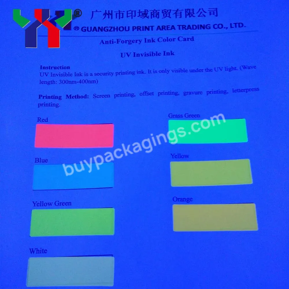 Print Area Offset Printing Colorless To Purple Uv Fluorescent Invisible Ink,1 Kg/can - Buy Invisible Ink,Invisible Printing Ink,Security Ink.