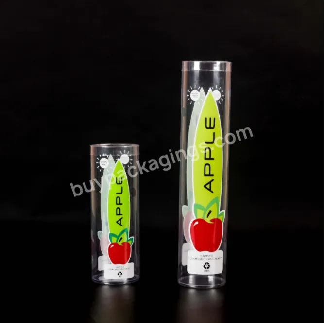 Printed Customized Recycled Pet Round Box For Fresh Fruit Apple Container,Recyclable Plastic Apple Tube Packaging Cylinder - Buy Plastic Cylinder Tube,Fruit Tube Packaging,Fresh Apple Container.