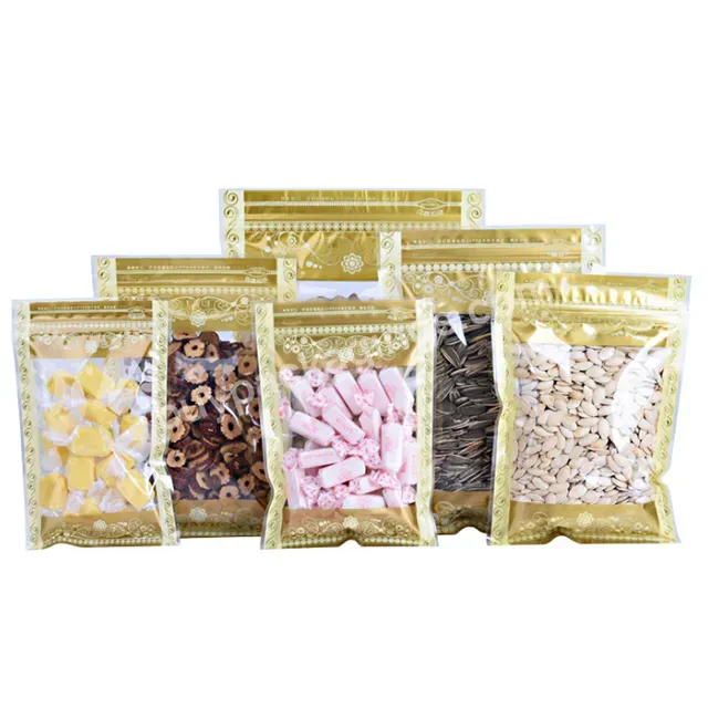 Printed Gold Flower Transparent Plastic Ziplock Bag Flower Tea Dry Goods Candy Snack Food Packaging Bag - Buy Three Side Seal Bag,Nut Bag,Flat Bag.