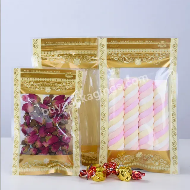 Printed Gold Flower Transparent Plastic Ziplock Bag Flower Tea Dry Goods Candy Snack Food Packaging Bag - Buy Three Side Seal Bag,Nut Bag,Flat Bag.