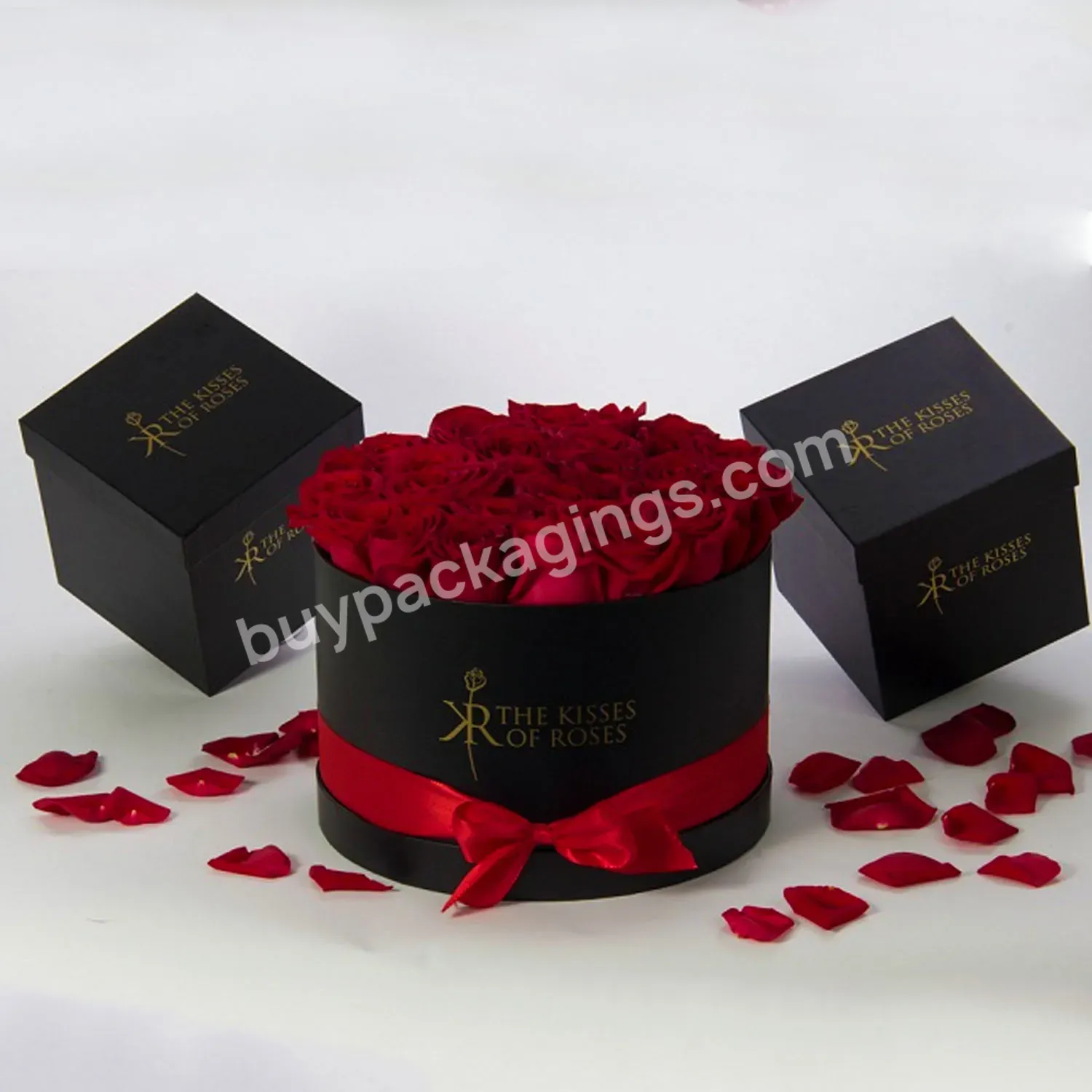 Printed Logo Luxury Black Square Flower Box With Handle For Flower Gift Packaging - Buy Box With Handle For Flower Gift Packaging,Luxury Square Flower Box,Black Flower Box.