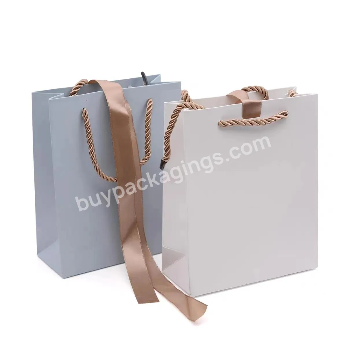 Professional Customized Coated Paper Jewelry Packaging Paper Bag with Ribbon Handle