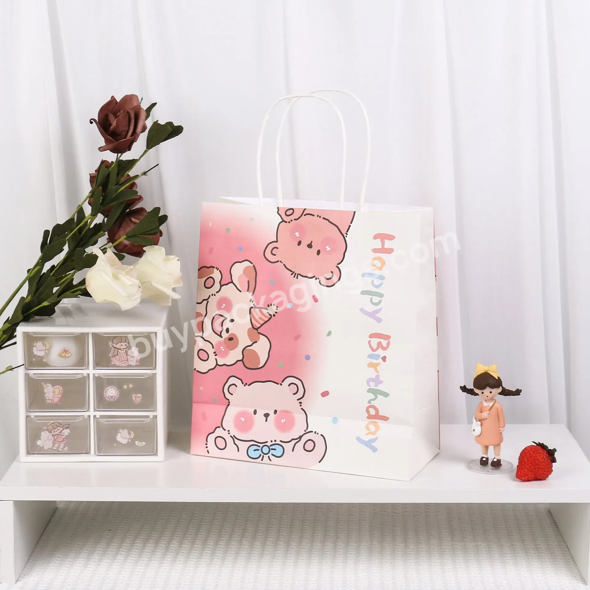 Promotion Custom Simple Classic Recycle Winding Birthday Wedding Shopping Gift Craft Paper Bag Packaging Bag